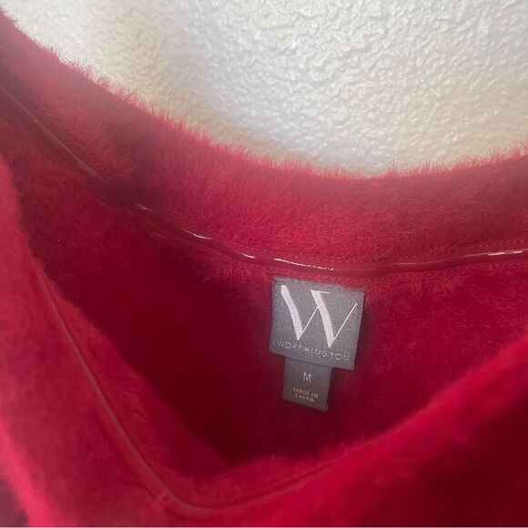 Worthington Size Medium Fuzzy Vibrant Red Off-Shoulder Sweater - Picture 7 of 11